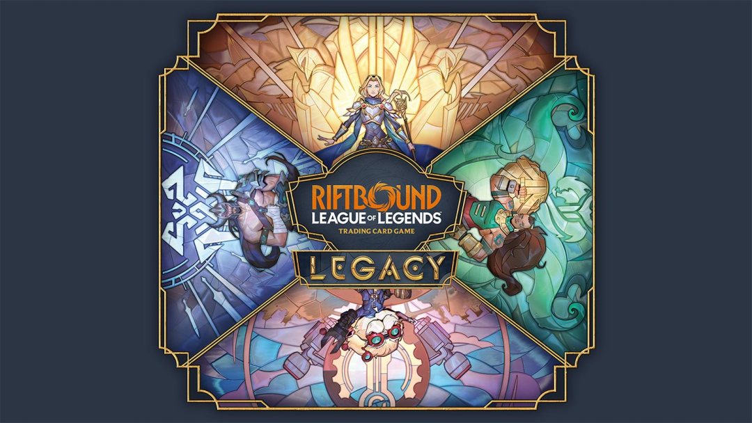 Visuel officiel de Riftbound Héritage (Legacy) façon vitrail avec Lux au centre