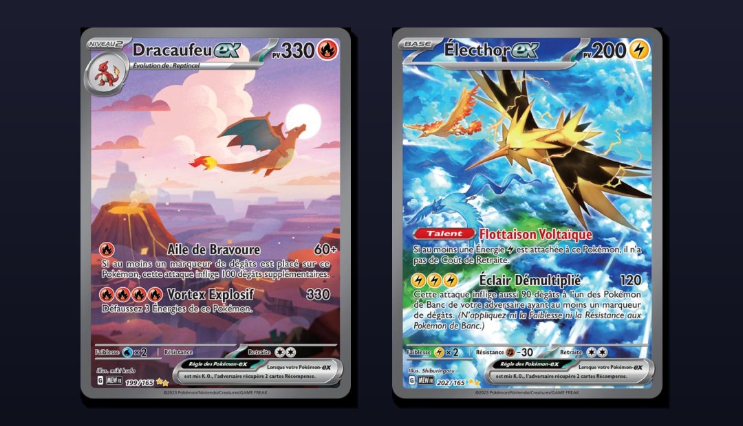 Charizard ex i Zapdos ex Special Illustration Rare z dodatku Scarlet & Violet 151